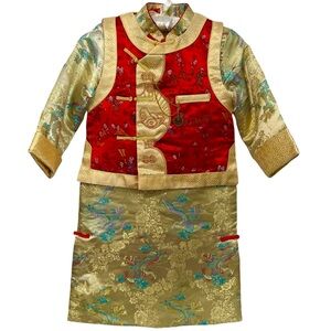 NEW  Traditional Chinese Boys Costume with Vest and Hat  Qiqqiatu  13